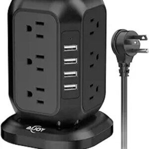 Power Strip Tower 12 Outlet 4 USB Ports Surge Protector 10FT Extension Cord Desk